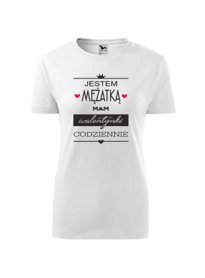 Koszulka damska JESTEM MĘŻATKĄ, MAM WALENTYNKI CODZIENNIE
 Kolor koszulki-Granatowy Rozmiar koszulki-XL