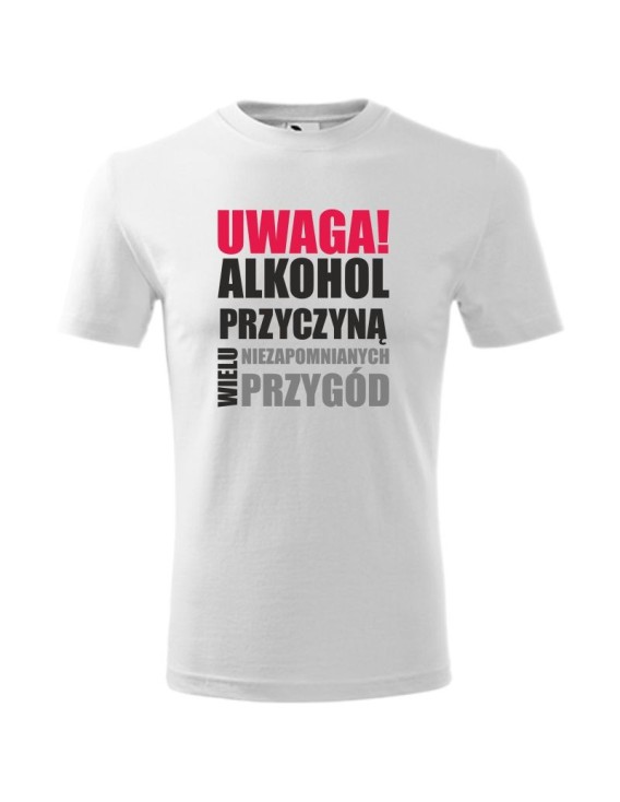Koszulka męska UWAGA! ALKOHOL PRZYCZYNĄ PRZYGÓD