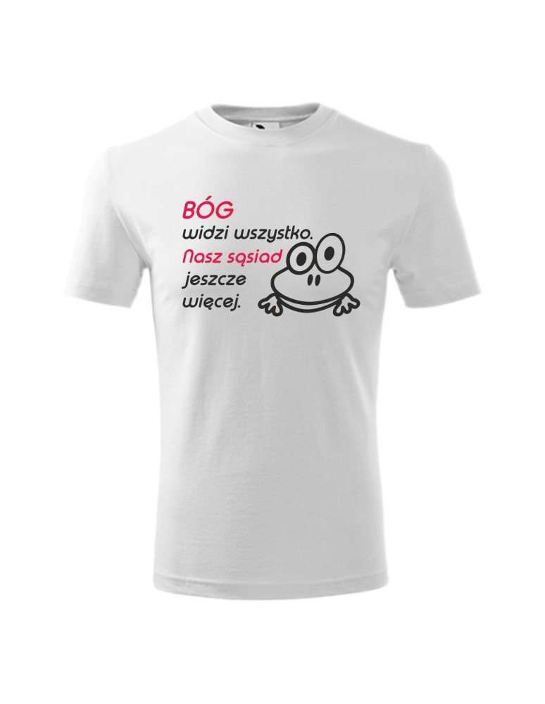 Koszulka męska BÓG WIDZI WSZYSTKO, SĄSIAD JESZCZE WIĘCEJ