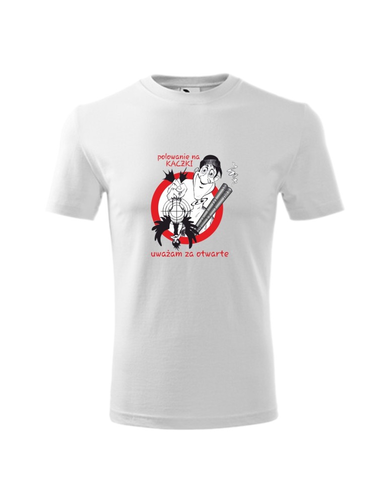 Koszulka męska z nadrukiem
"POLOWANIE NA KACZKI UWAŻAM ZA OTWARTE"