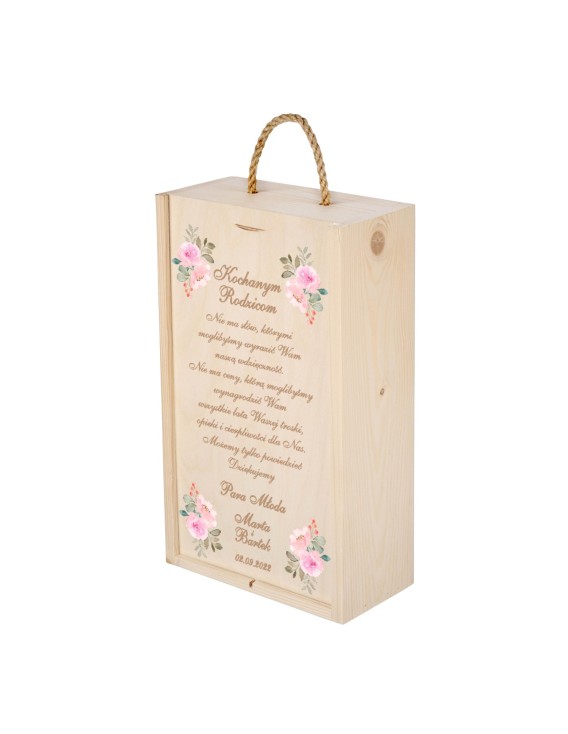 SKRZYNKA DREWNIANA NA WINO I KIELISZKI PODZIĘKOWANIE