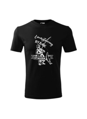 Koszulka męska EMERYTOWANY RYBAK
 Kolor koszulki-Czarny Rozmiar koszulki-M