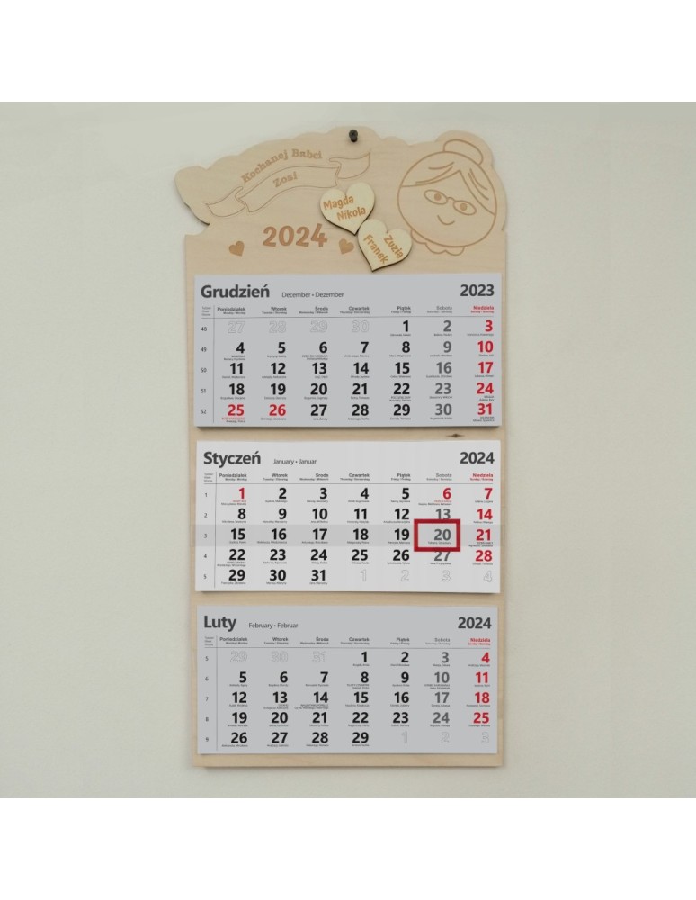 Kalendarz trójdzielny dla BABCI