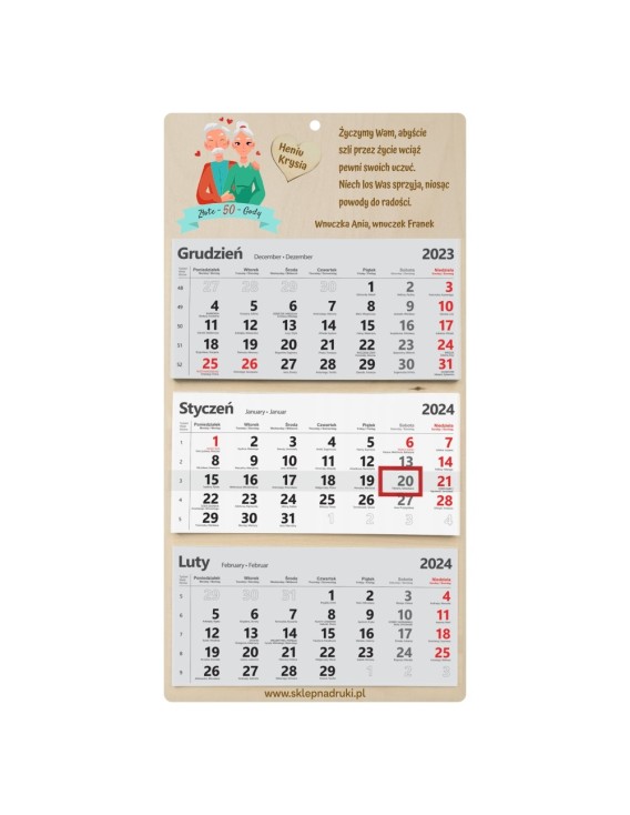 Kalendarz trójdzielny dla BABCI I DZIADKA NA ROCZNICE