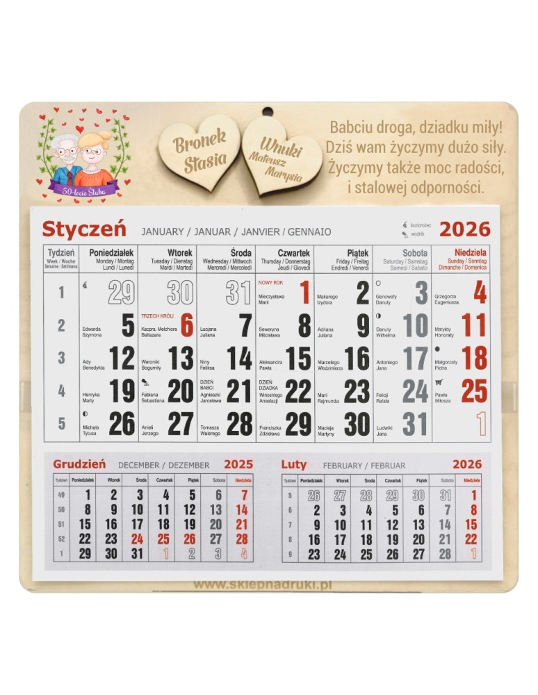 Kalendarz dla BABCI I DZIADKA NA ROCZNICE