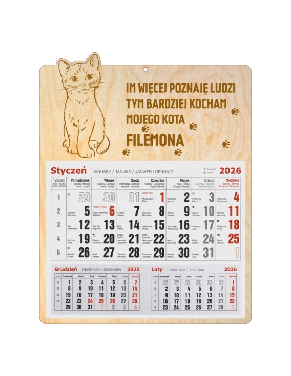 Kalendarz dla prawdziwej KOCIARY 2