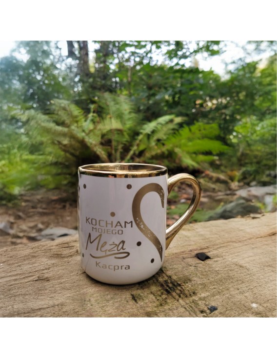 Kubek zwykły ze złotym uszkiem KOCHAM MOJEGO MĘŻA