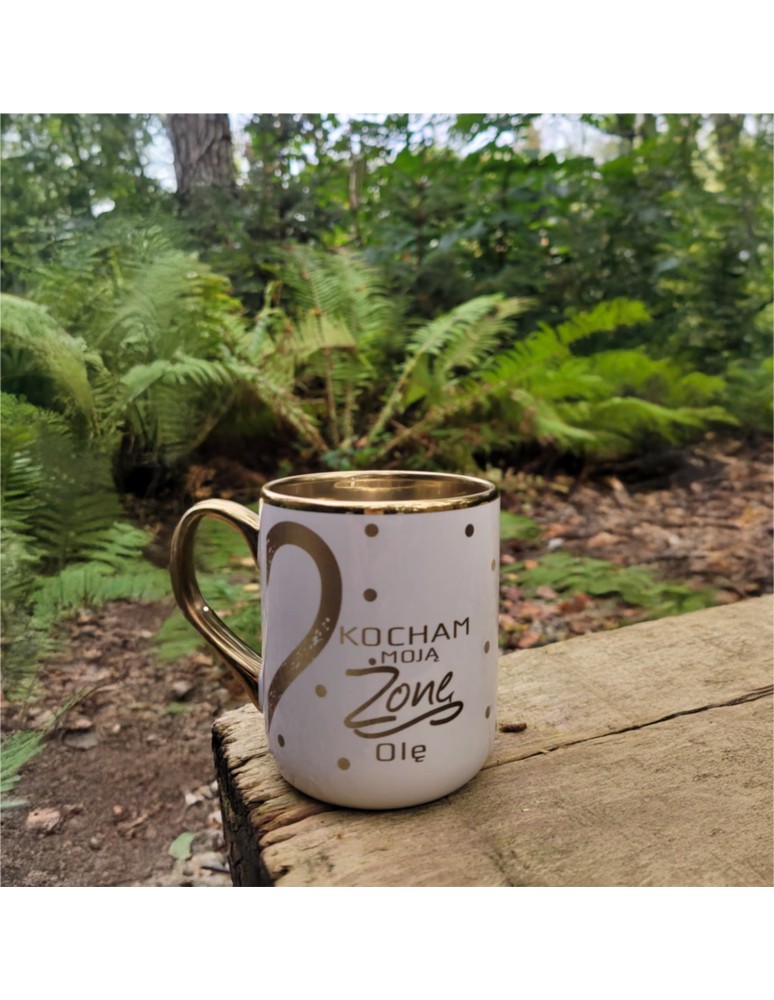 Kubek zwykły ze złotym uszkiem KOCHAM MOJĄ ŻONĘ