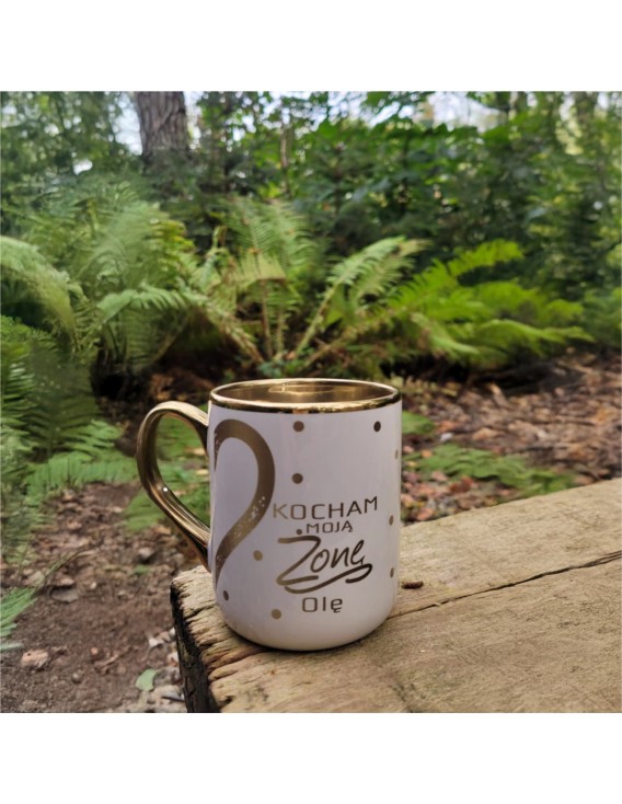 Kubek zwykły ze złotym uszkiem KOCHAM MOJĄ ŻONĘ