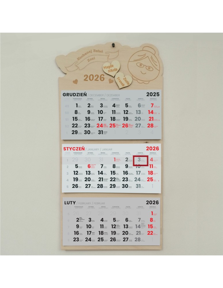 Kalendarz trójdzielny dla BABCI