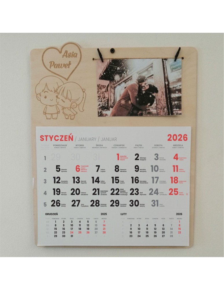 Kalendarz dla par ze zdjęciem na walentynki