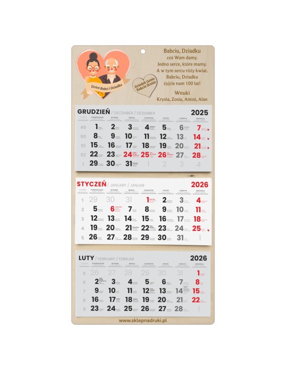 Kalendarz trójdzielny dla BABCI I DZIADKA 2
