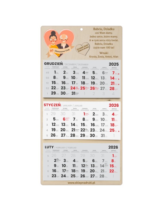 Kalendarz trójdzielny dla BABCI I DZIADKA NA ROCZNICE